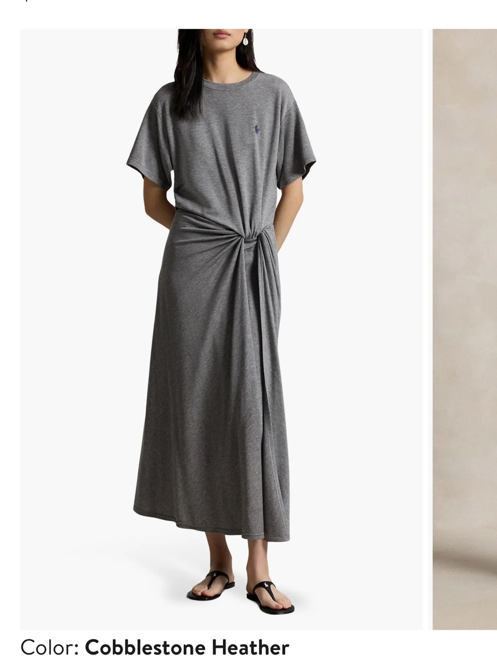 Polo by Ralph Lauren Charcoal Knot-Front Maxi T-Shirt Dress
